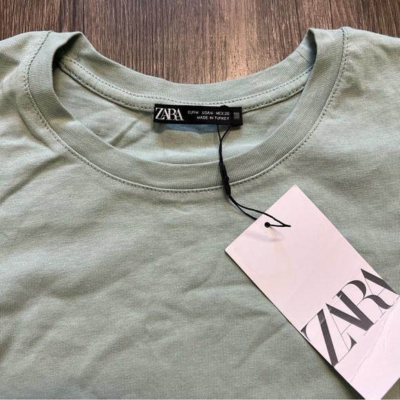 NWT Zara Green Day Ruffle Short Sleeves Round Neck Top T Shirt Size M - Picture 4 of 9